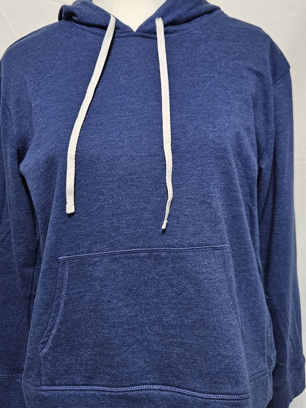Karen Scott Blue Hooded Pullover with Cream Drawcords